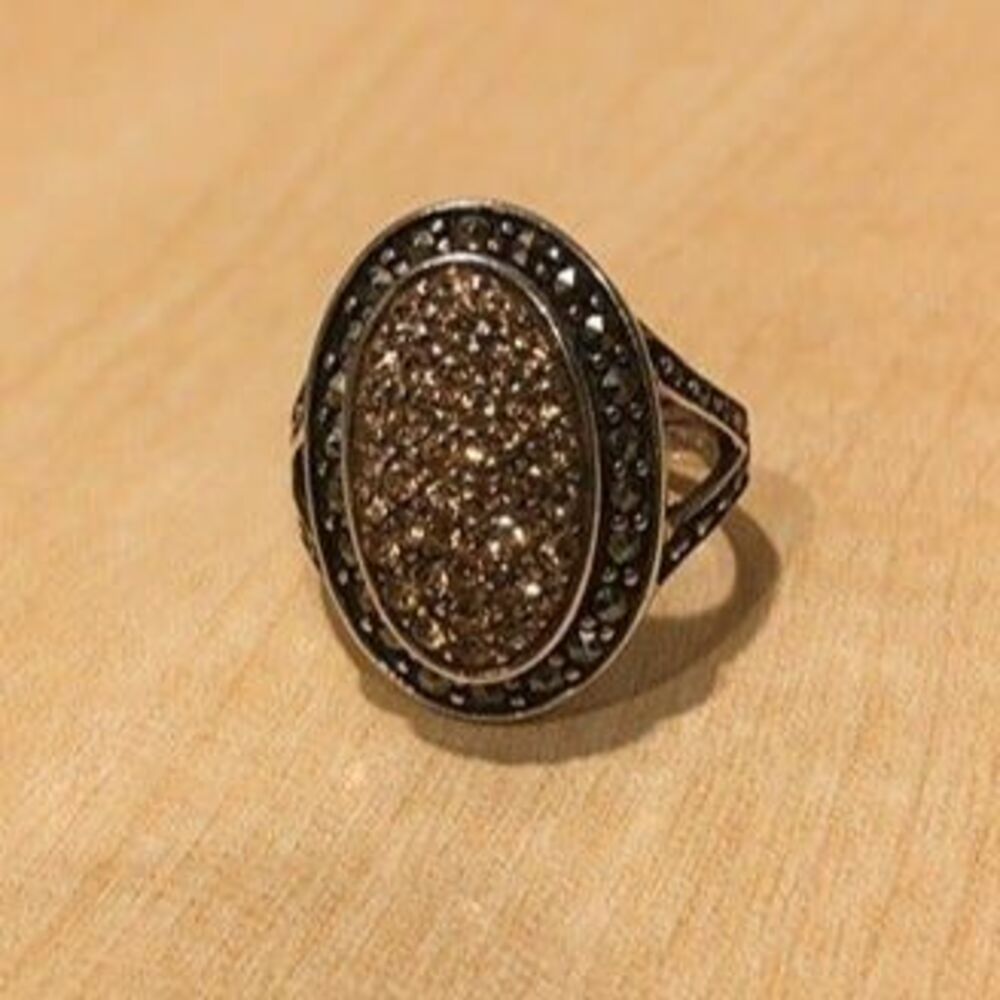 Sterling Silver 925 Champagne Marcasite Oval Statement Ring Size 10